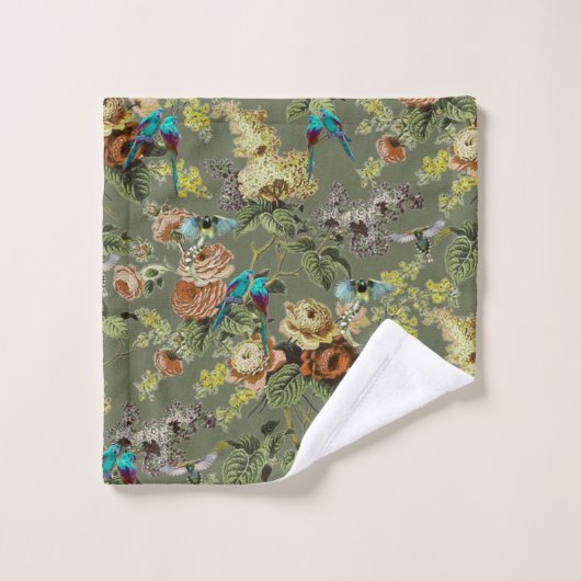 Mooie exotische vogel, Moerasgroene achtergrond Bad Handdoek (Wasdoekje)