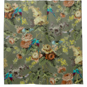 Mooie exotische vogel, Moerasgroene achtergrond Douchegordijn (Voorkant)