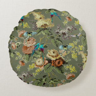 Mooie exotische vogel, Moerasgroene achtergrond Rond Kussen