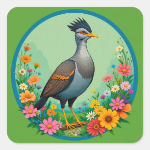 Mooie Exotische Vogel Rustend Tussen Kleurrijke Bl Vierkante Sticker