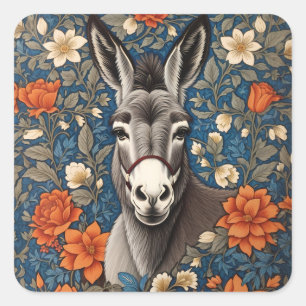 Mooie ezel gezicht elegante bloem vierkante sticker