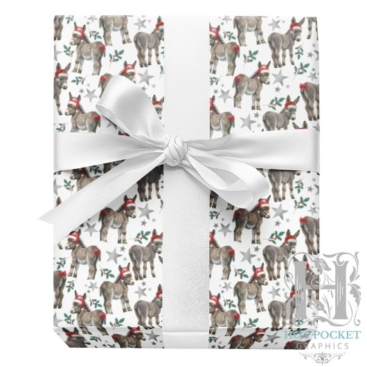 Mooie Ezel Kerst Inpakpapier in Wit
