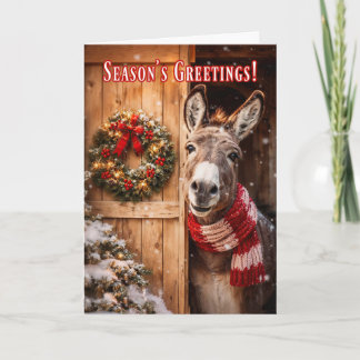 Mooie Ezel Seizoensgroet Schuur Kerstmis Kaart