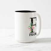 Mooie F Monogram Beginitial Tweekleurige Koffiemok (Voorkant rechts)