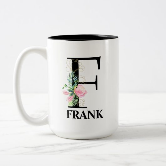 Mooie F Monogram Beginitial Tweekleurige Koffiemok (Links)