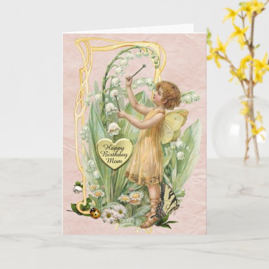 Mooie  Fairy Birthday Kaart voor een moeder (Gele Bloem)