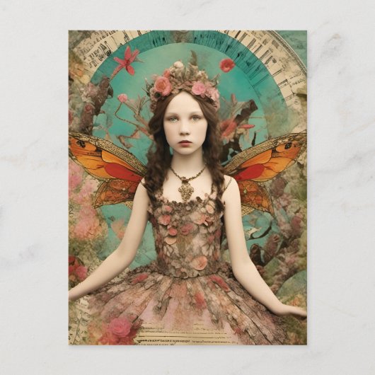 Mooie Fairy  Mixed Media Collage Briefkaart (Voorkant)