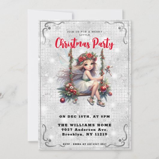 Mooie Fairy Silver White Glitter kerstfeest Kaart (Voorkant)