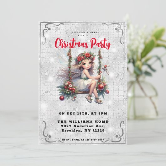 Mooie Fairy Silver White Glitter kerstfeest Kaart (Staand voorkant)