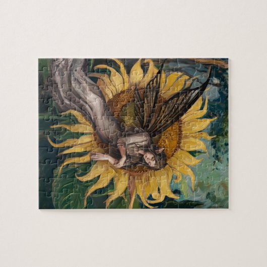 Mooie Fairy Slaap op een Zonnebloem Legpuzzel (Horizontaal)