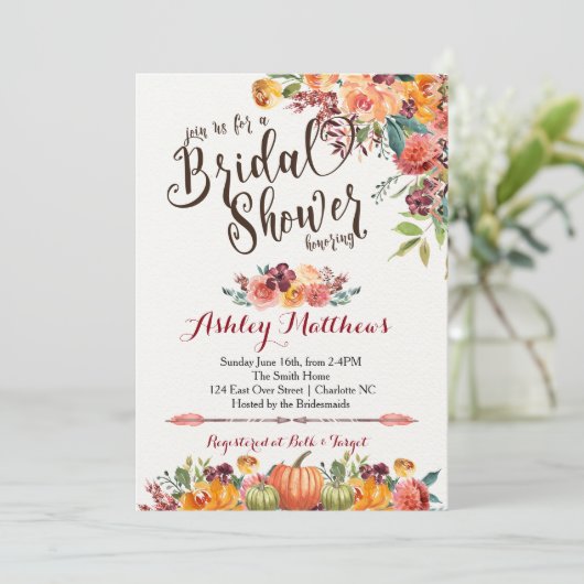 Mooie FalFloral Bruidsdouche Uitnodiging, Baby Kaart (Staand voorkant)