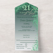 Mooie Falling Green Glitter 21e verjaardag All In One Uitnodiging (Binnen)