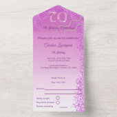 Mooie Falling Pink Glitter 70e verjaardag All In One Uitnodiging (Binnen)