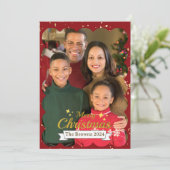 Mooie familie foto vrolijk kerstfeest wens feestdagenkaart (Staand voorkant)