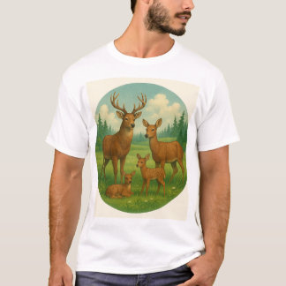 Mooie familie van herten in een weide t-shirt