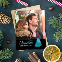 Mooie familiefoto Blauwgroen kerstboom Waterverf