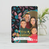 Mooie familiefoto Vrolijk kerstfeest Feestdagenkaart (Staand voorkant)