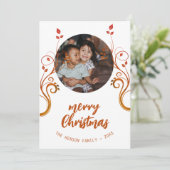 Mooie familiefoto's met rode foto's met prettig ke feestdagenkaart (Staand voorkant)