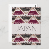 Mooie Fan Sakura Hand geïllustreerd Japan Briefkaart (Voorkant / Achterkant)