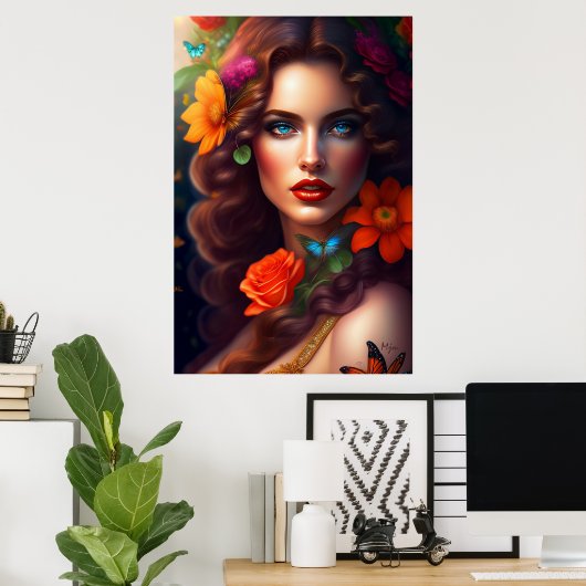 Mooie Fantasie Bloem Fee Poster (Thuiskantoor)