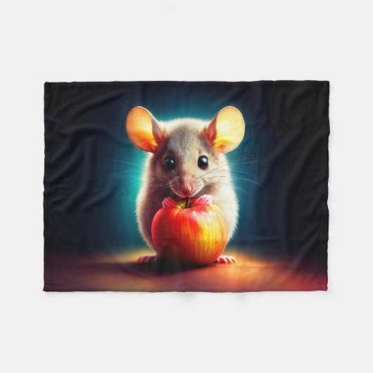 Mooie fantasie harige dier rode appel eten fleece deken (Voorkant (Horizontaal))