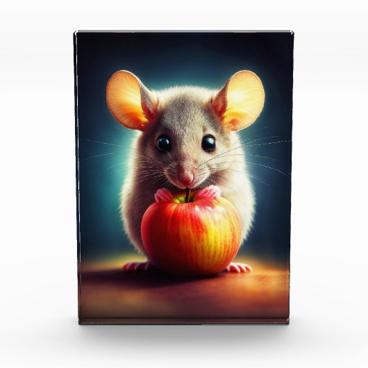 Mooie fantasie harige dier rode appel eten fotoblokken (Voorkant)