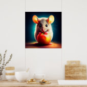 Mooie fantasie harige dier rode appel eten poster (Keuken)