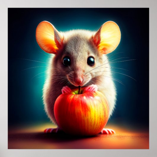 Mooie fantasie harige dier rode appel eten poster (Voorkant)