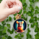Mooie fantasie harige dier rode appel eten sleutelhanger (Hand)
