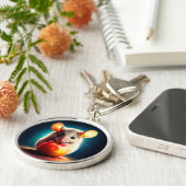 Mooie fantasie harige dier rode appel eten sleutelhanger (Zijkant)