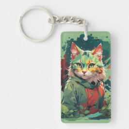 Mooie Fantasie Kleurspat Kat Ontwerp Sleutelhanger