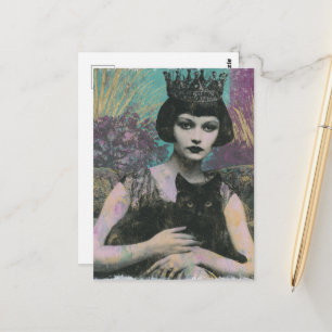 Mooie Fantasie Koningin en Haar Zwarte Kat Briefkaart