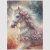 Mooie Fantasie Witte Paard Met Bloemen Decoupage Tissuepapier (Voorkant)