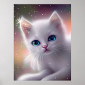 Mooie Fantasie Witte Pluizige Kat Poster (Voorkant)