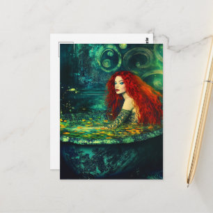 Mooie fantasievrouw met rood haar in een badkuip briefkaart