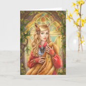 Mooie fantasievrouw vos wenskaart kaart (Gele Bloem)