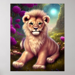 Mooie Fantasy Cute Kawaii Lion Cub Poster
