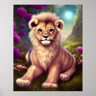 Mooie Fantasy Cute Kawaii Lion Cub Poster