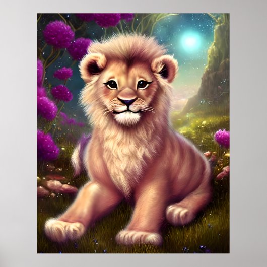 Mooie Fantasy Cute Kawaii Lion Cub Poster (Voorkant)