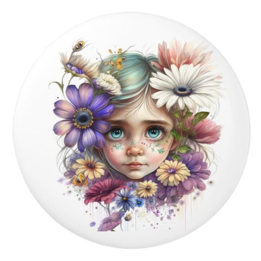 Mooie Fantasy Flower Fairies Series Keramische Knop (Voorkant)