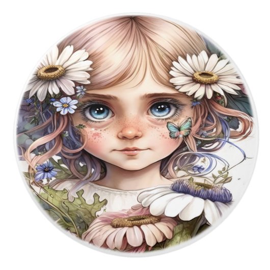 Mooie Fantasy Flower Fairies Series Keramische Knop (Voorkant)
