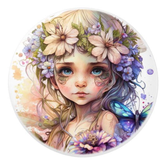 Mooie Fantasy Flower Fairies Series Keramische Knop (Voorkant)