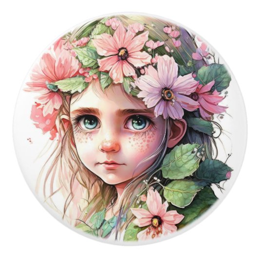 Mooie Fantasy Flower Fairy Fairies Series Keramische Knop (Voorkant)