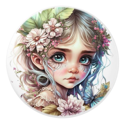 Mooie Fantasy Flower Fairy Fairies Series Keramische Knop (Voorkant)