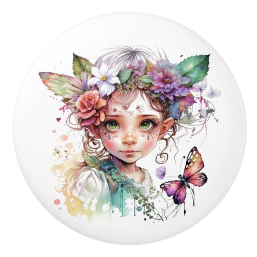 Mooie Fantasy Flower Fairy Fairies Series Keramische Knop (Voorkant)