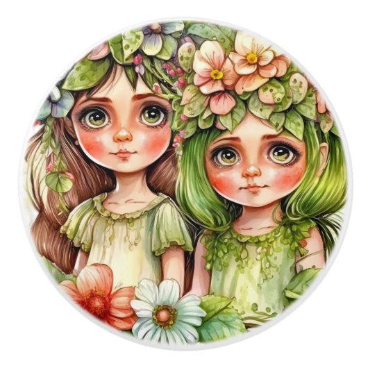 Mooie Fantasy Flower Fairy Fairies Series Keramische Knop (Voorkant)