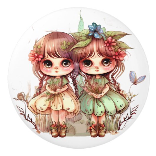 Mooie Fantasy Flower Fairy Fairies Series Keramische Knop (Voorkant)