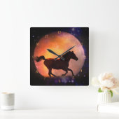 Mooie Fantasy Horse and Moon Clock Vierkante Klok (Huis)