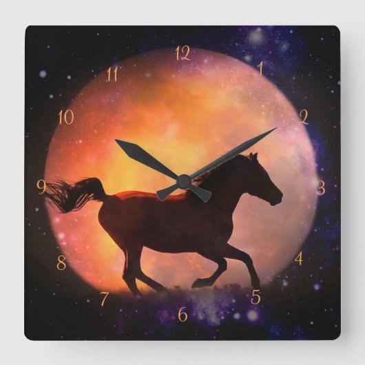 Mooie Fantasy Horse and Moon Clock Vierkante Klok (Voorkant)