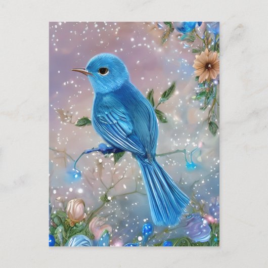 Mooie Fantasy Little Blue Bird Briefkaart (Voorkant)
